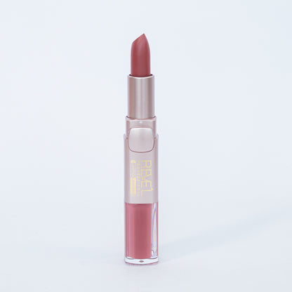 Reve'l labial y lipgloss 2 en 1 matte tono rosa terracota en estuche rosa dorado