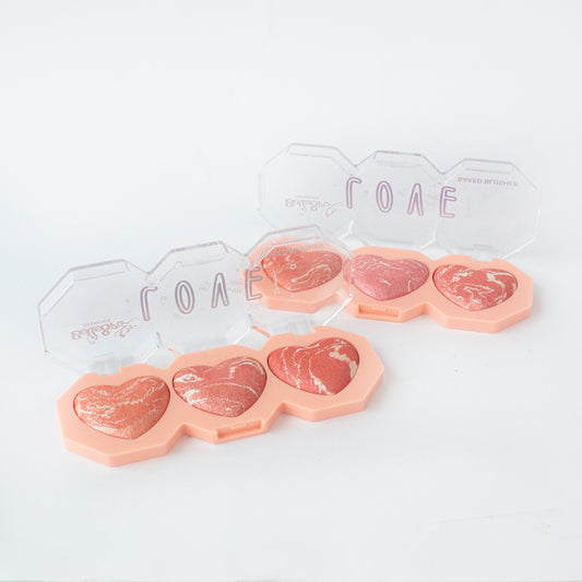 Rubor Baked Blusher dúo corazón horneado efecto mármol shimmer en estuche octagonal peach — Bellespa Cosmetics