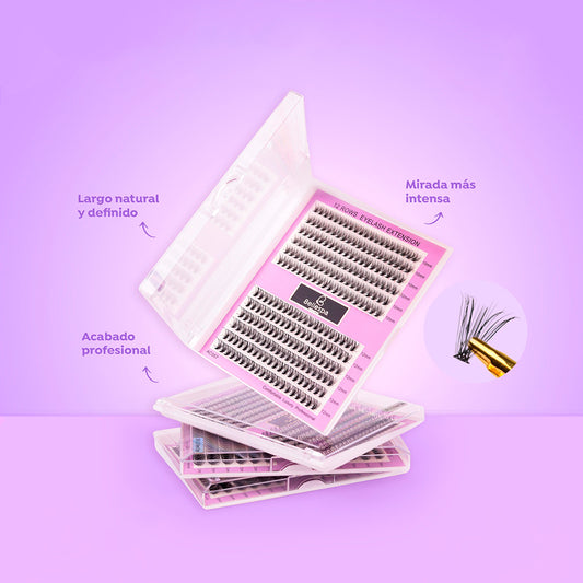 Set 12 rows eyelash extension longitudes mixtas 10mm y 12mm Bellespa AC057, largo natural y definido con acabado profesional luxury