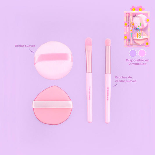Set de brochas y borlas You Got This Bellespa con cerdas suaves disponible en 2 modelos lila y morado