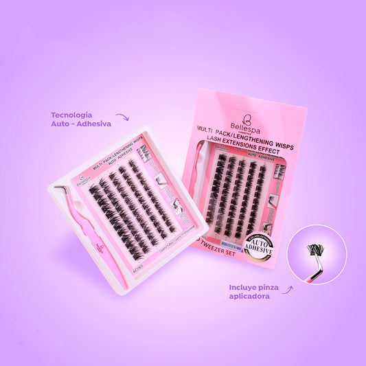 Set de extensiones de pestañas autoadhesivas multi pack con pinza aplicadora Bellespa