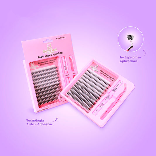 Set de extensiones de pestañas flower shaped Bellespa con pegamento, fijador y pinza aplicadora incluidos