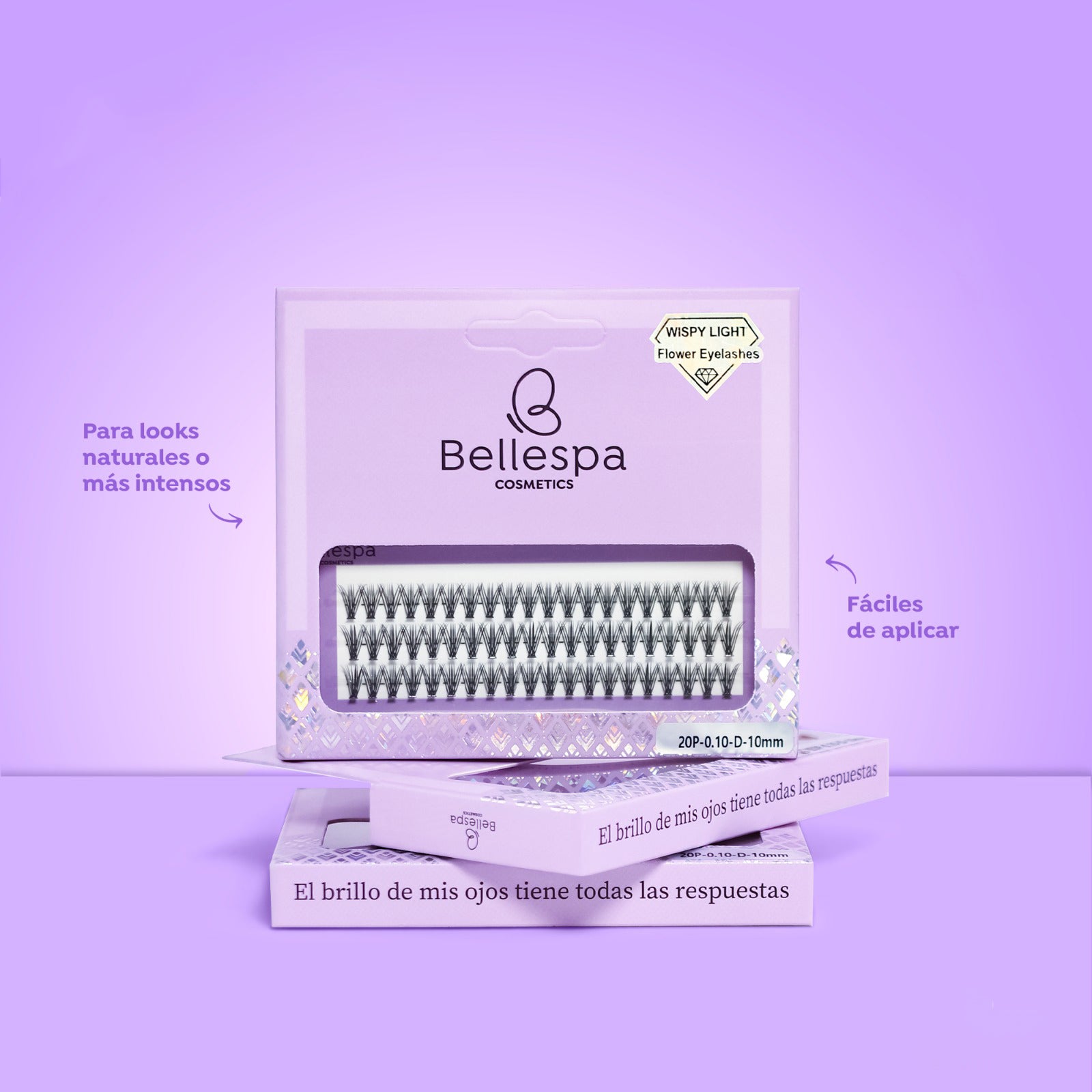 Set de extensiones de pestañas wispy light flower 10mm Bellespa Cosmetics, fáciles de aplicar para looks naturales o más intensos