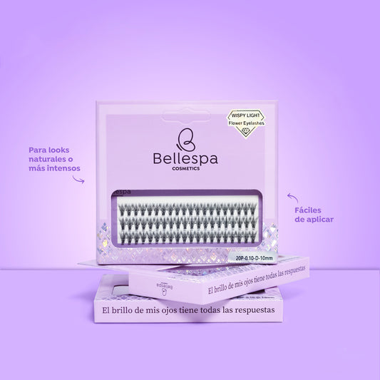 Set de extensiones de pestañas wispy light flower 10mm Bellespa Cosmetics, fáciles de aplicar para looks naturales o más intensos