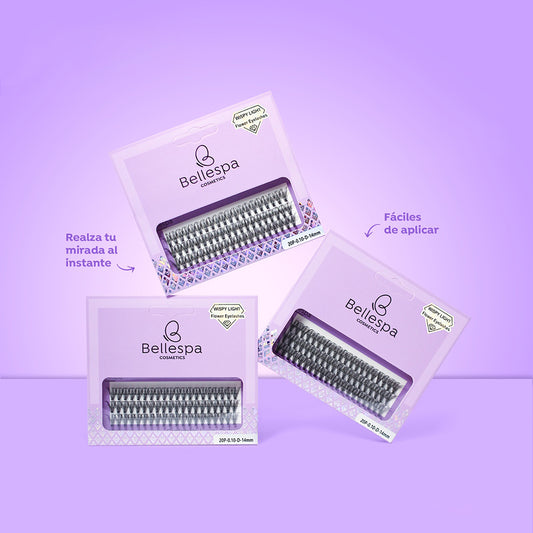 Set de extensiones de pestañas wispy light flower 14mm Bellespa Cosmetics, fáciles de aplicar para realzar la mirada al instante