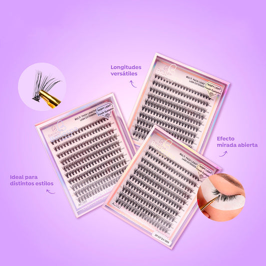 Set multi pack lengthening wispy light flower lash extensions Bellespa, longitudes versátiles con efecto mirada abierta