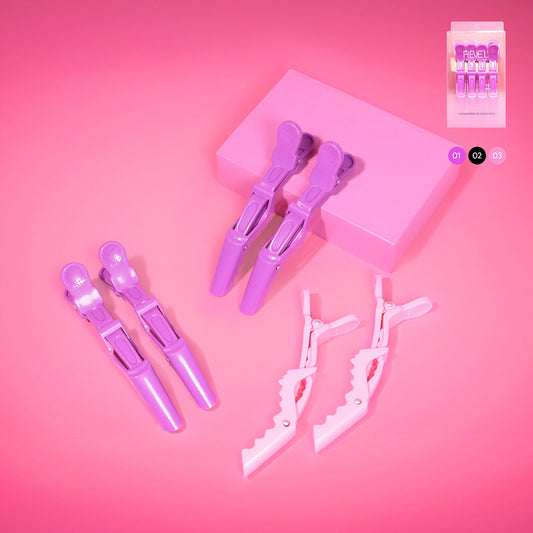 Set de 2 pinzas de peinado profesional Reve'l antideslizantes en 3 modelos morado oscuro lila y rosado