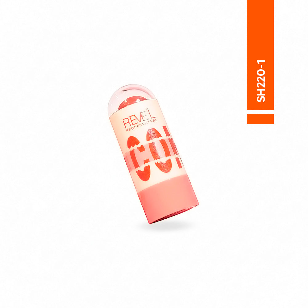 Contorno facial en barra Reve'l Professional tono 1 claro coral empaque rosa con tapa transparente sobre fondo blanco