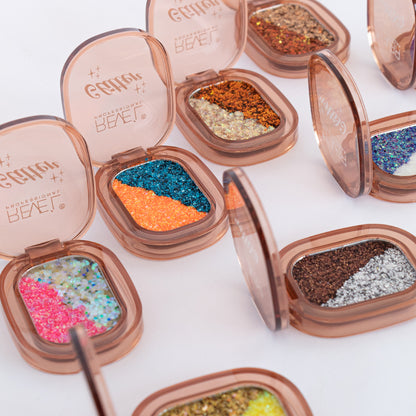 Detalle de sombra glitter individual Reve'l fórmula escarchada bicolor alta pigmentación múltiples variantes disponibles