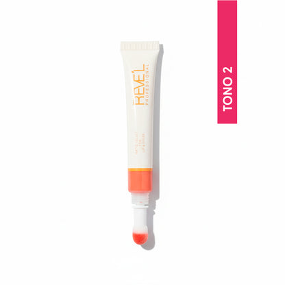Tint Matte Velvet 2 en 1 para labios y mejillas Reve'l Professional Tono 2 tono rosa coral sobre fondo blanco