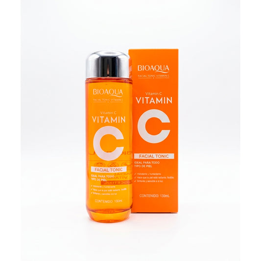 Tónico Facial Vitamin C Facial Tonic 130ml Bioaqua en frasco naranja con tapa plateada, hidratante e iluminador para todo tipo de piel